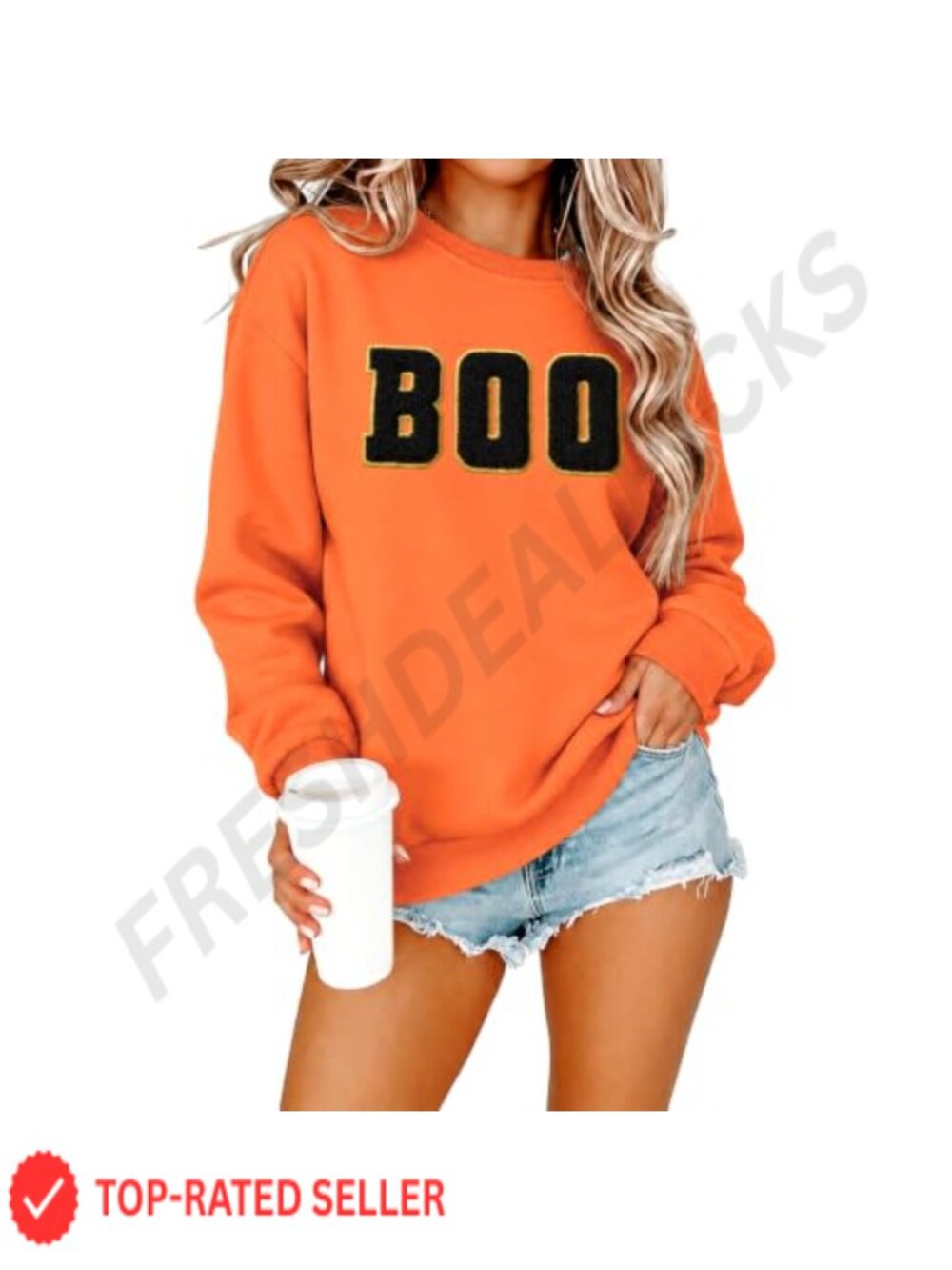 Boo Embroidered Halloween Sweatshirt Long Sleeve Pullover Fall Winter